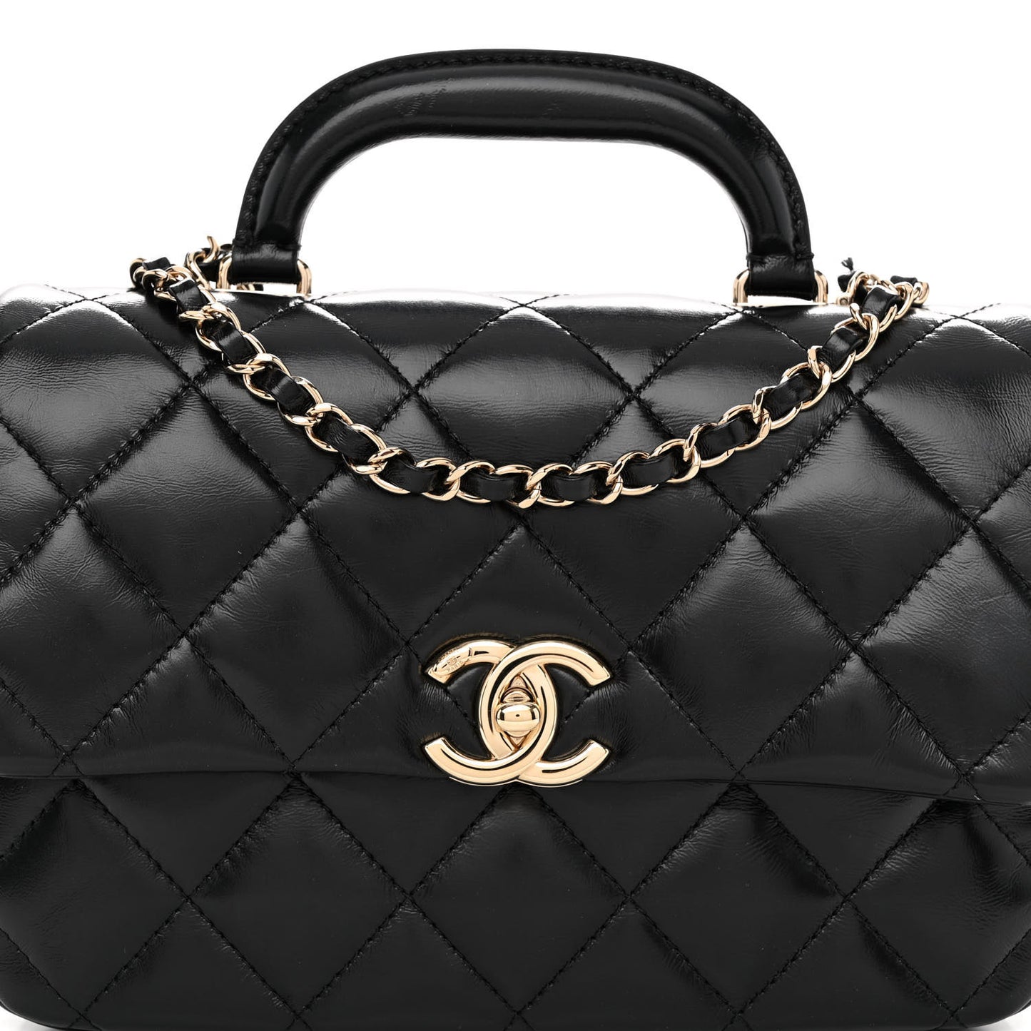 Shiny Lambskin Quilted Coco Trip Flap Bag Black