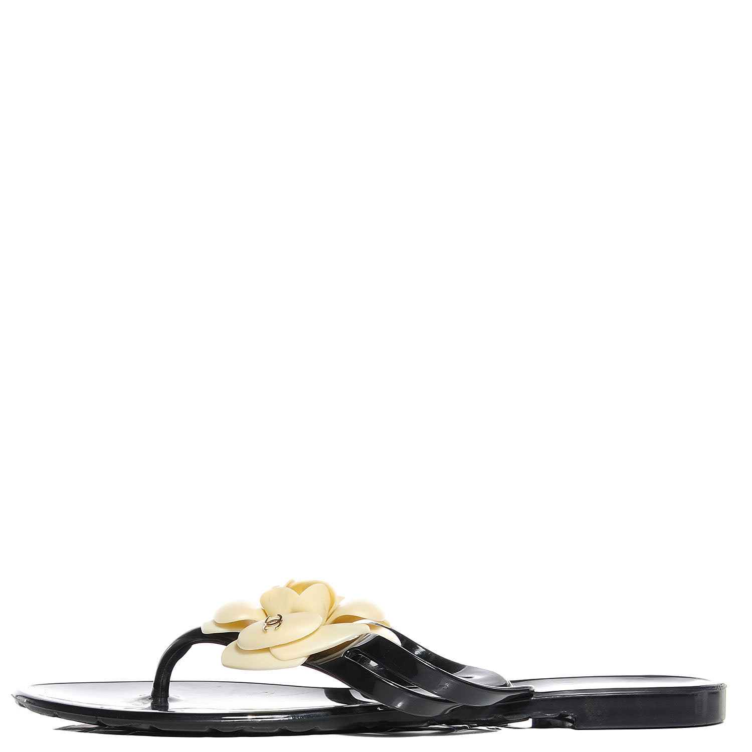 Chanel Jelly Camellia Thong Sandals 38 Black White 1 of 8