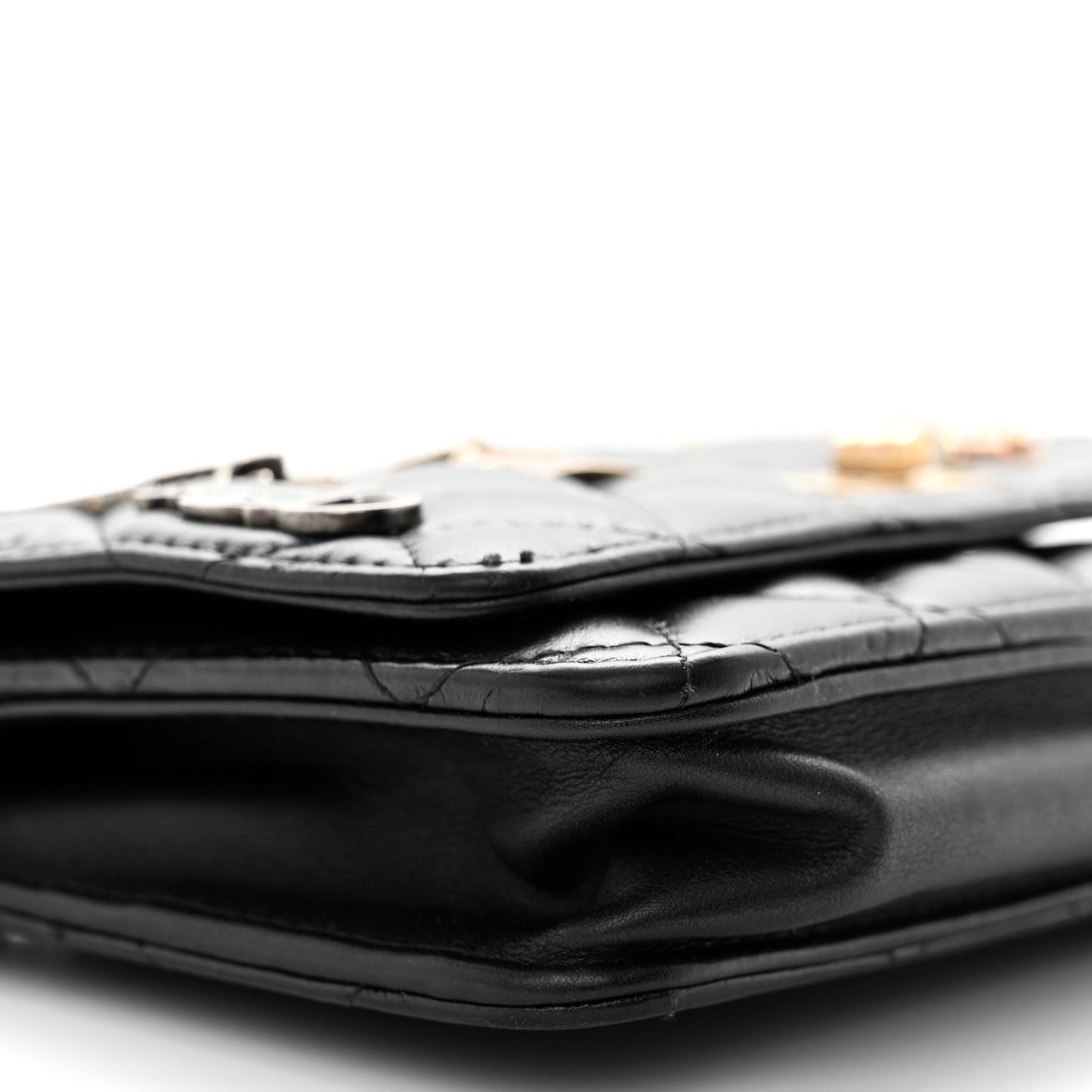 Aged Calfskin Quilted Lucky Charms 2.55 Reissue Wallet On Chain WOC Black