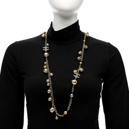 Chanel Enamel Pearl CC Camellia Long Necklace Gold Black 2 of 4