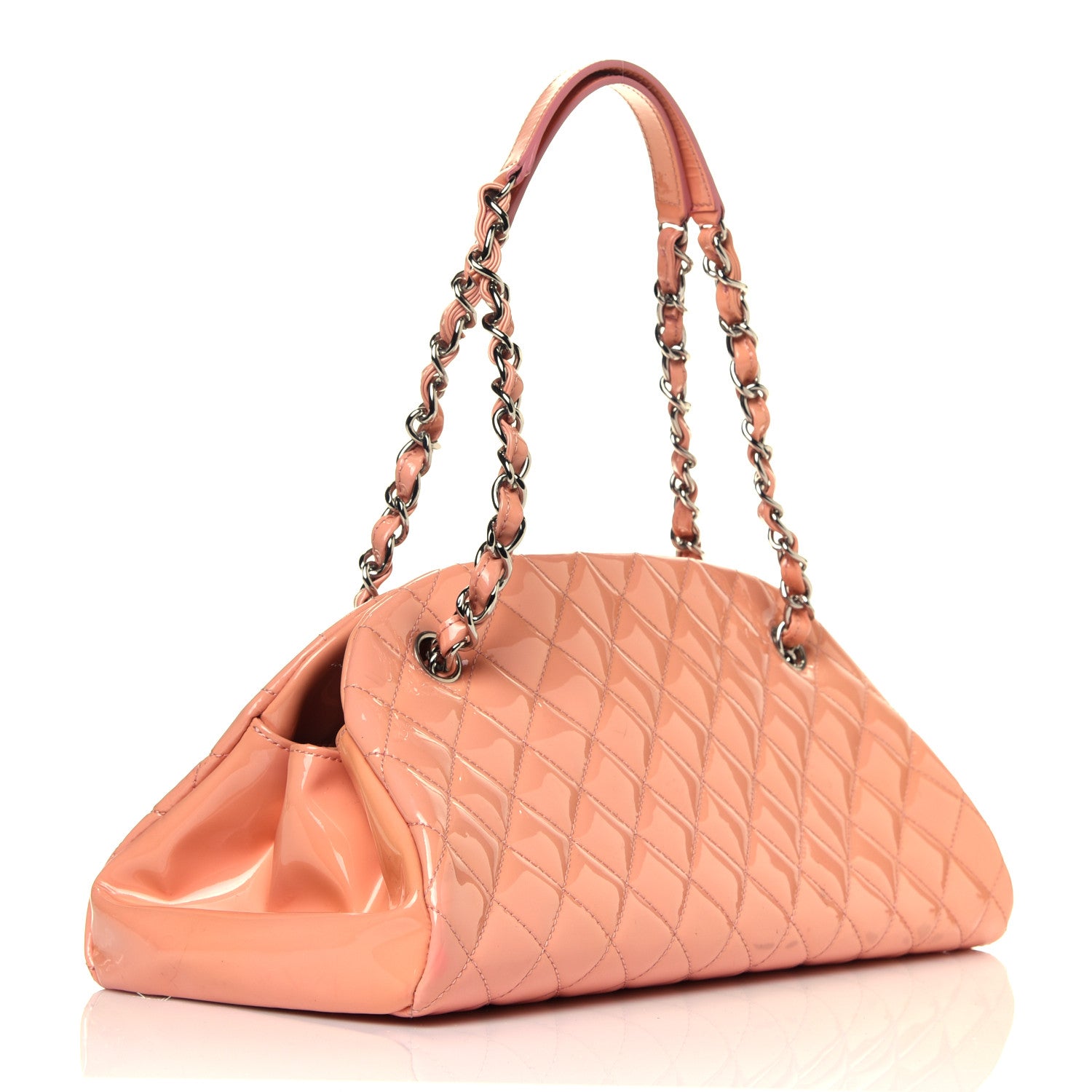 Chanel Patent Quilted Medium Just Mademoiselle Bowling Bag Pink 3 of 12