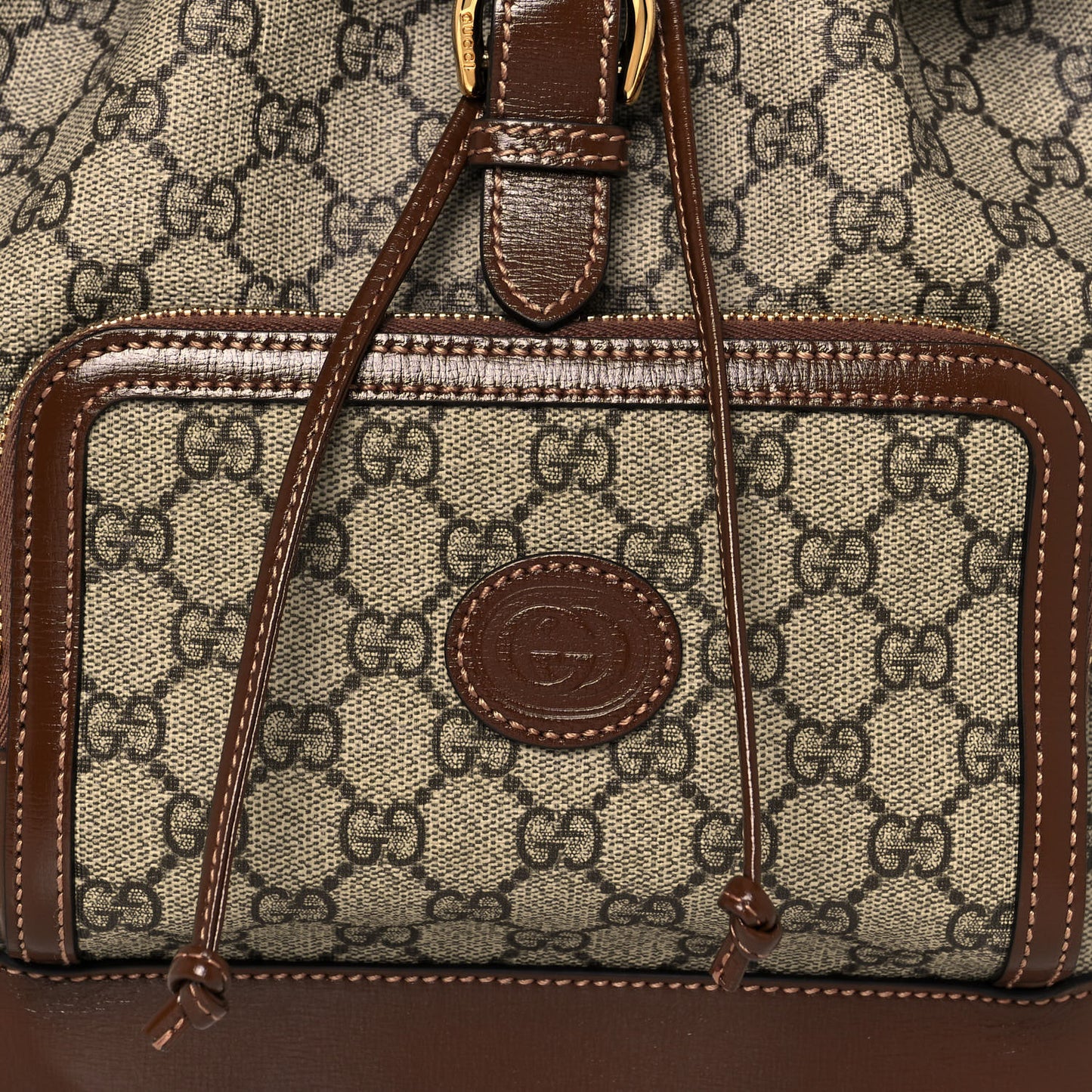 GG Supreme Monogram Azalea Calfskin Retro Interlocking G Buckle Backpack Beige Ebony Brown Sugar