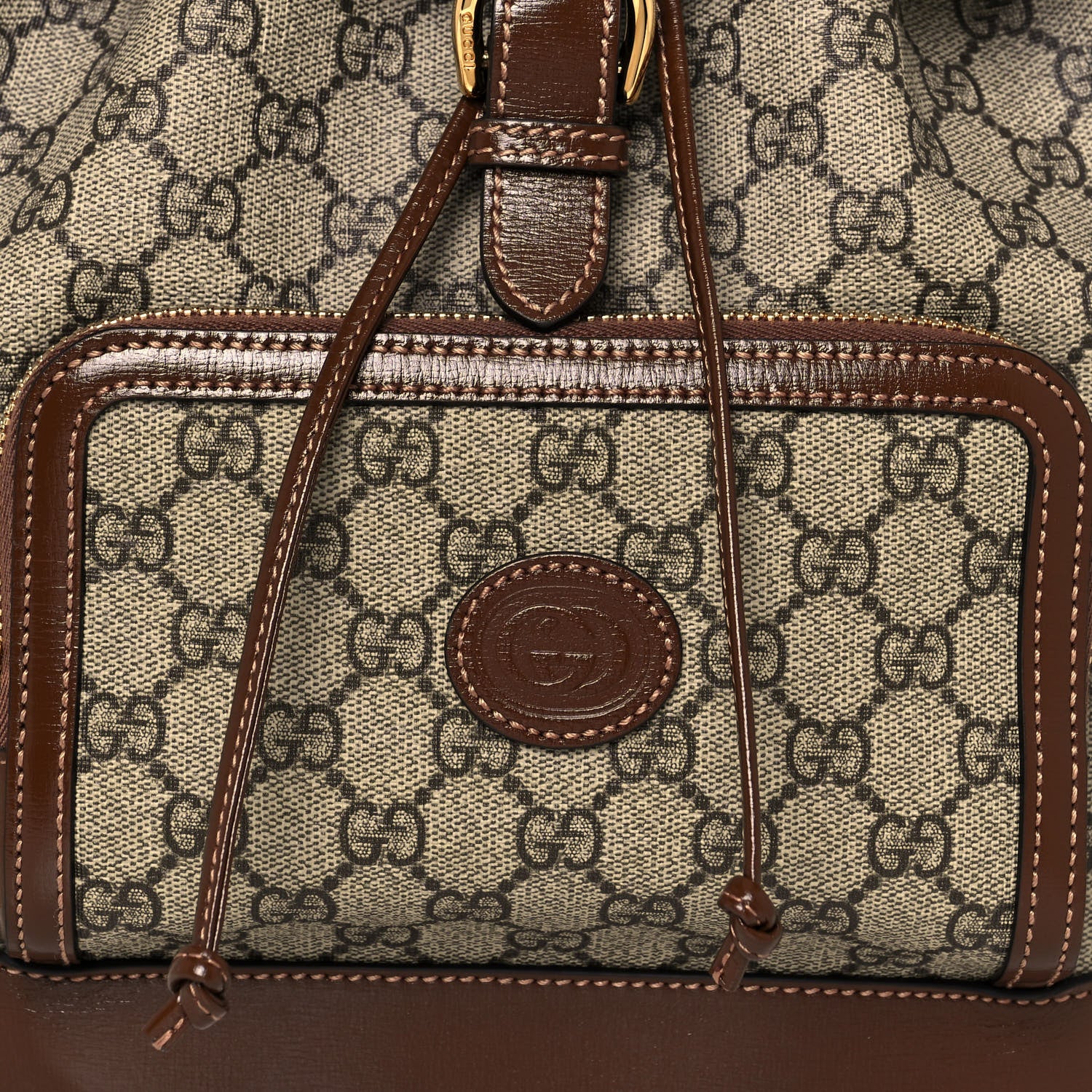 Gucci GG Supreme Monogram Azalea Calfskin Retro Interlocking G Buckle Backpack Beige Ebony Brown Sugar 8 of 12
