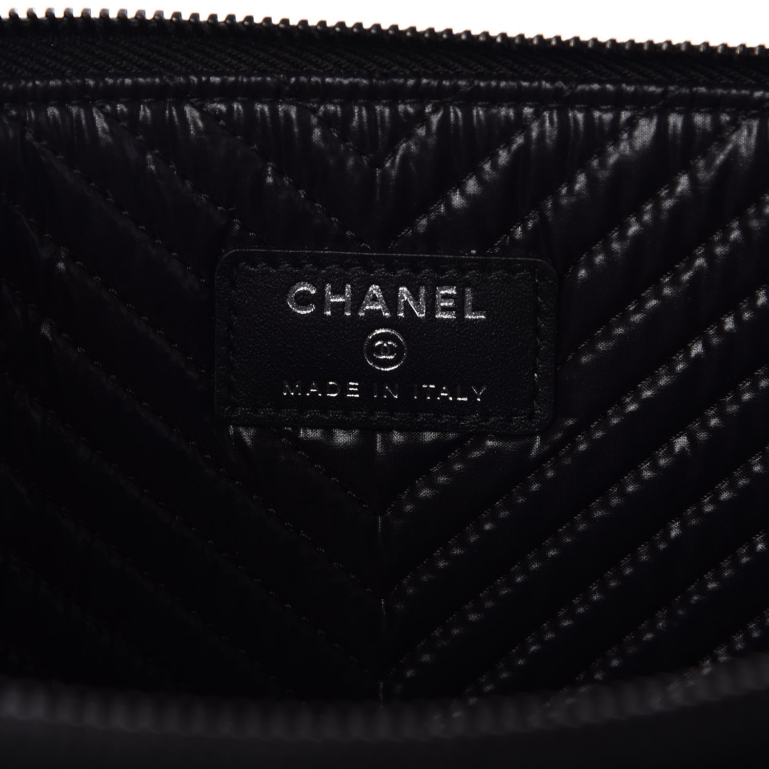 Chanel Calfskin Painted Chevron Embossed Boy Zip Pouch Black 6 of 8