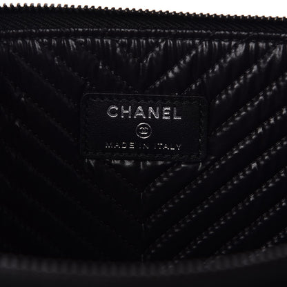 Chanel Calfskin Painted Chevron Embossed Boy Zip Pouch Black 6 of 8