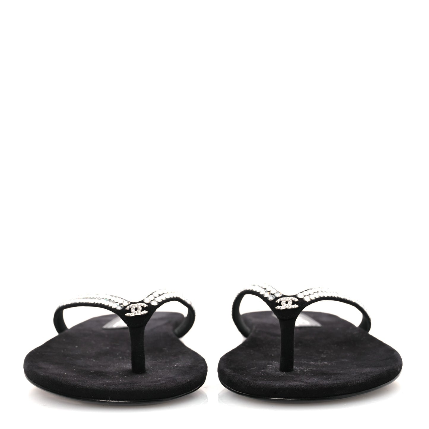 Suede Kidskin Strass CC Thong Sandals 36.5 Black 38.5 Black