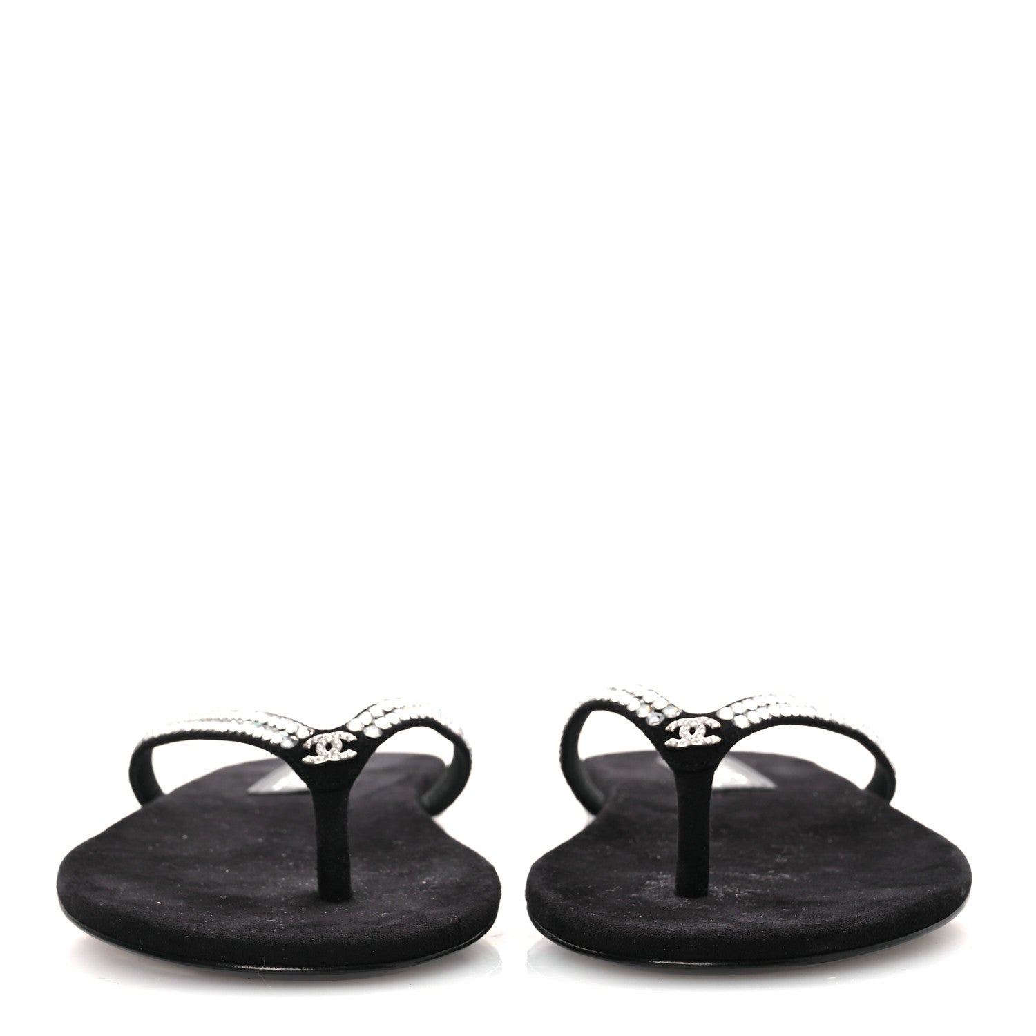 Chanel Suede Kidskin Strass CC Thong Sandals 36.5 Black 38.5 Black 3 of 11