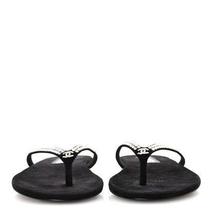 Chanel Suede Kidskin Strass CC Thong Sandals 36.5 Black 38.5 Black 3 of 11