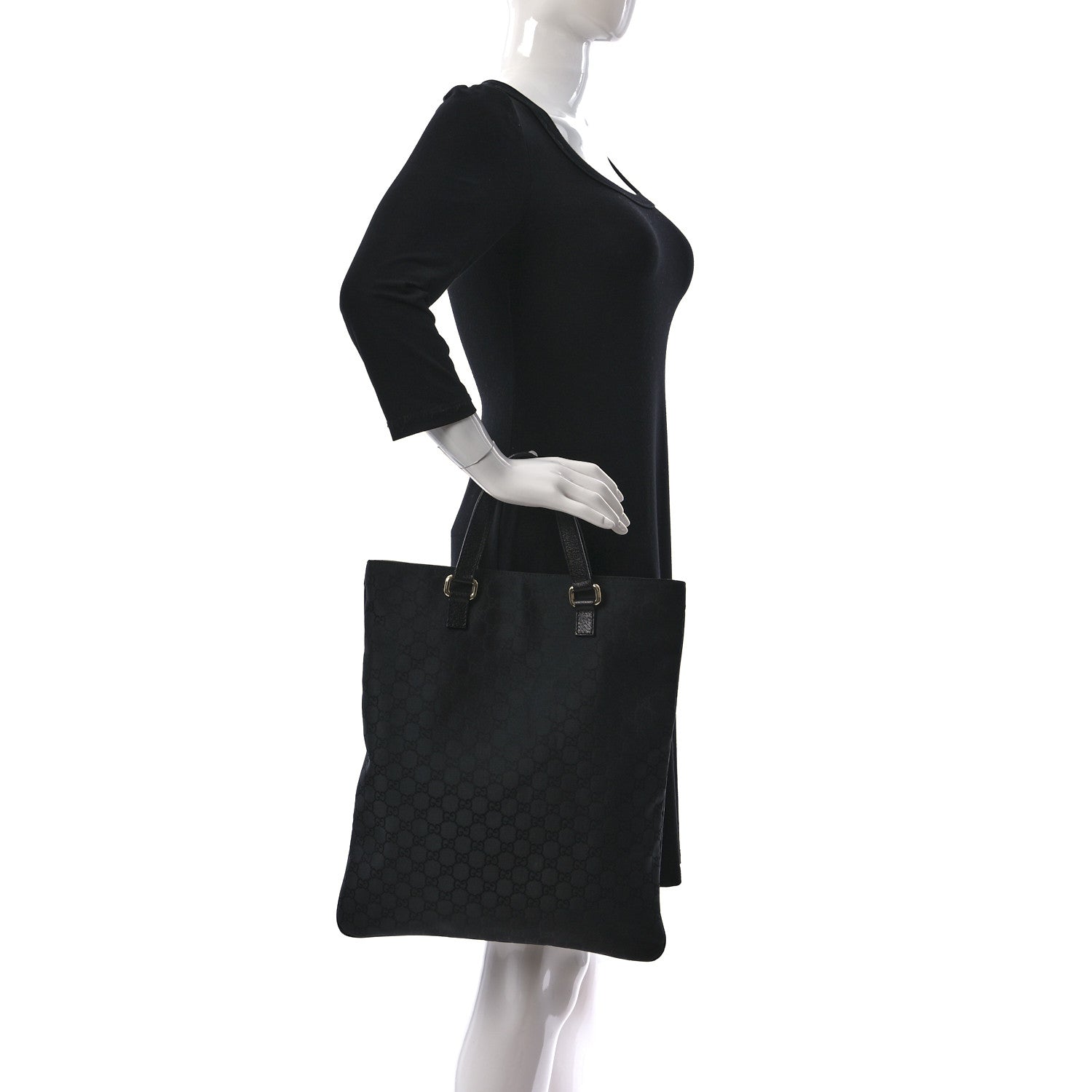 Gucci Calfskin Canvas Monogram Flat Vertical Tote Black 2 of 10
