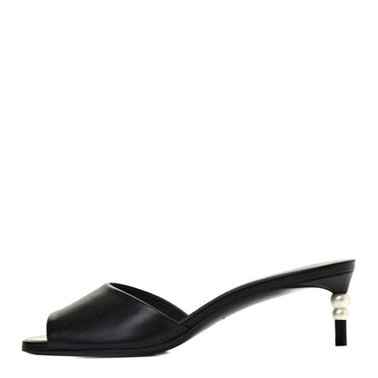 Chanel Goatskin Pearl Peep Toe Mules 37 Black 1 of 4