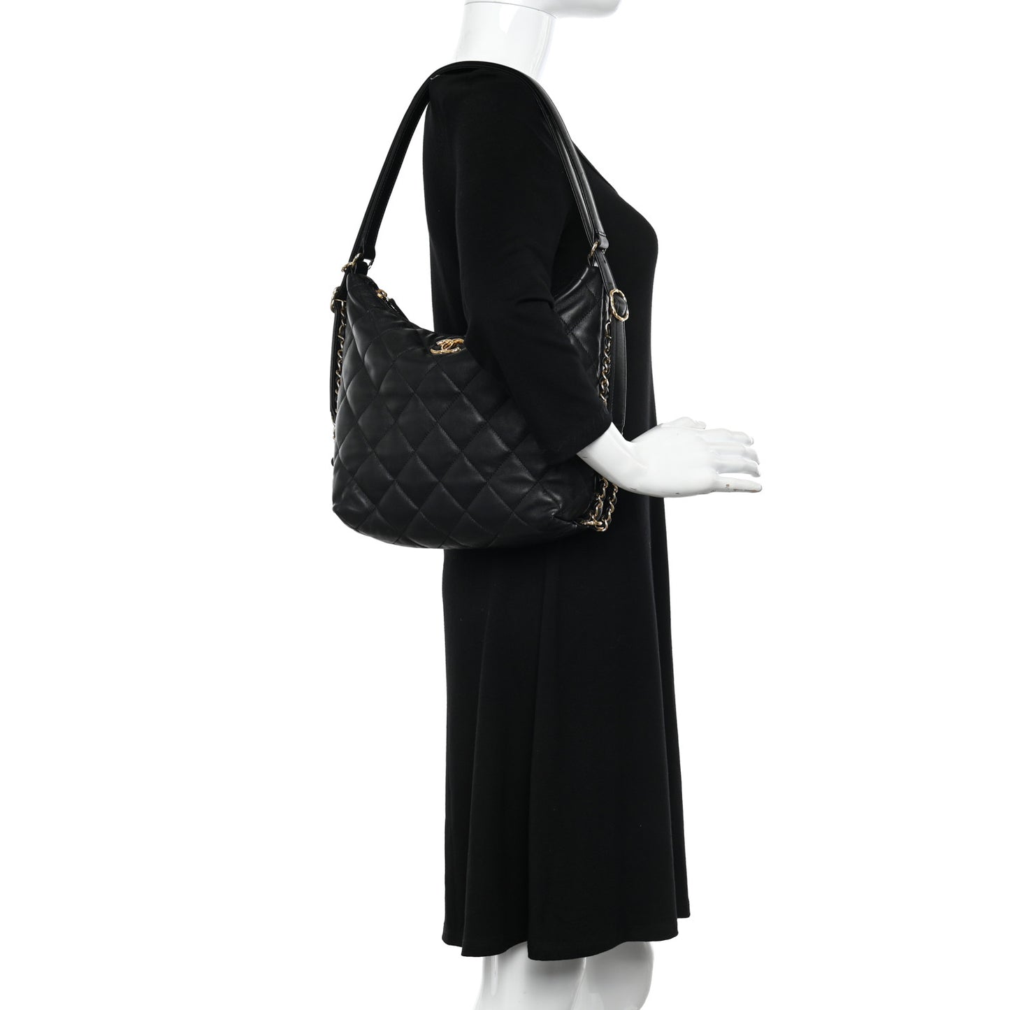 Lambskin Quilted Maxi Hobo Black