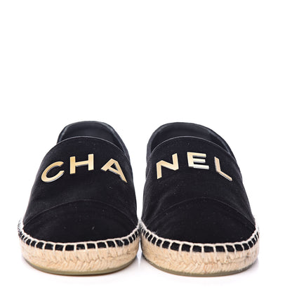 Chanel Velvet Logo Espadrilles 38 Black 2 of 10