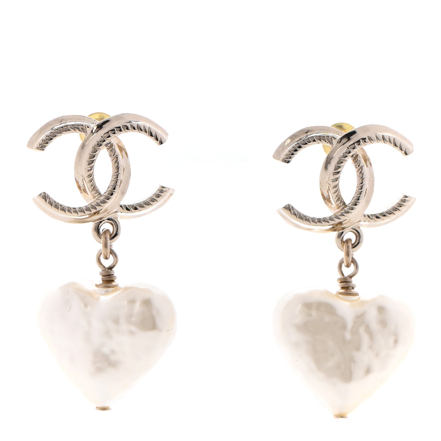 Pearl CC Heart Drop Earrings Gold
