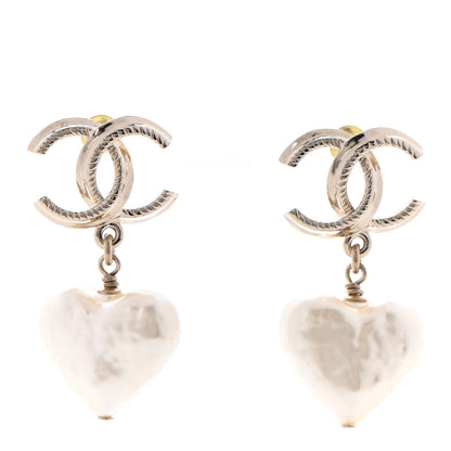 Chanel Pearl CC Heart Drop Earrings Gold 1 of 4