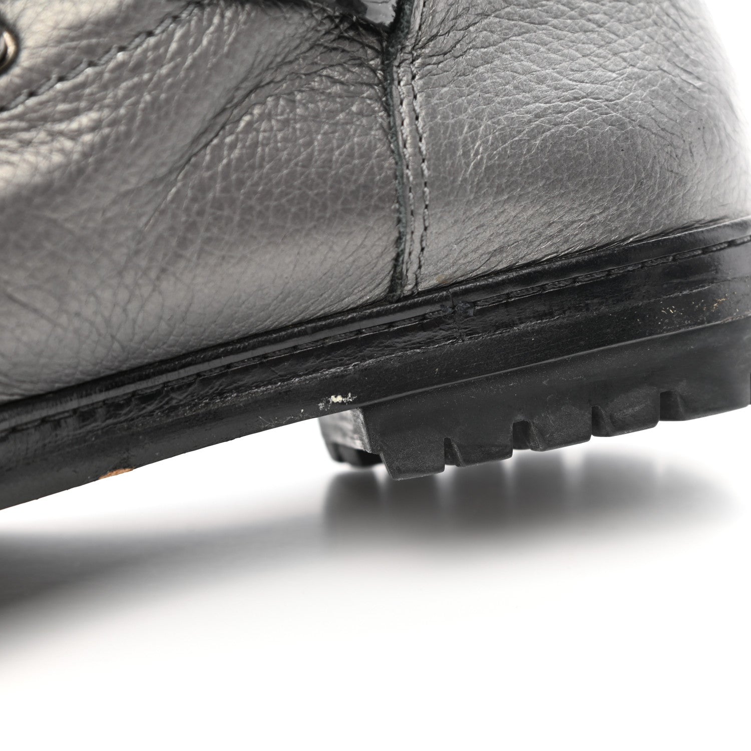 Chanel Metallic Grained Calfskin Patent Cap Toe Combat Short Boots 37.5 Dark Silver 15 of 15