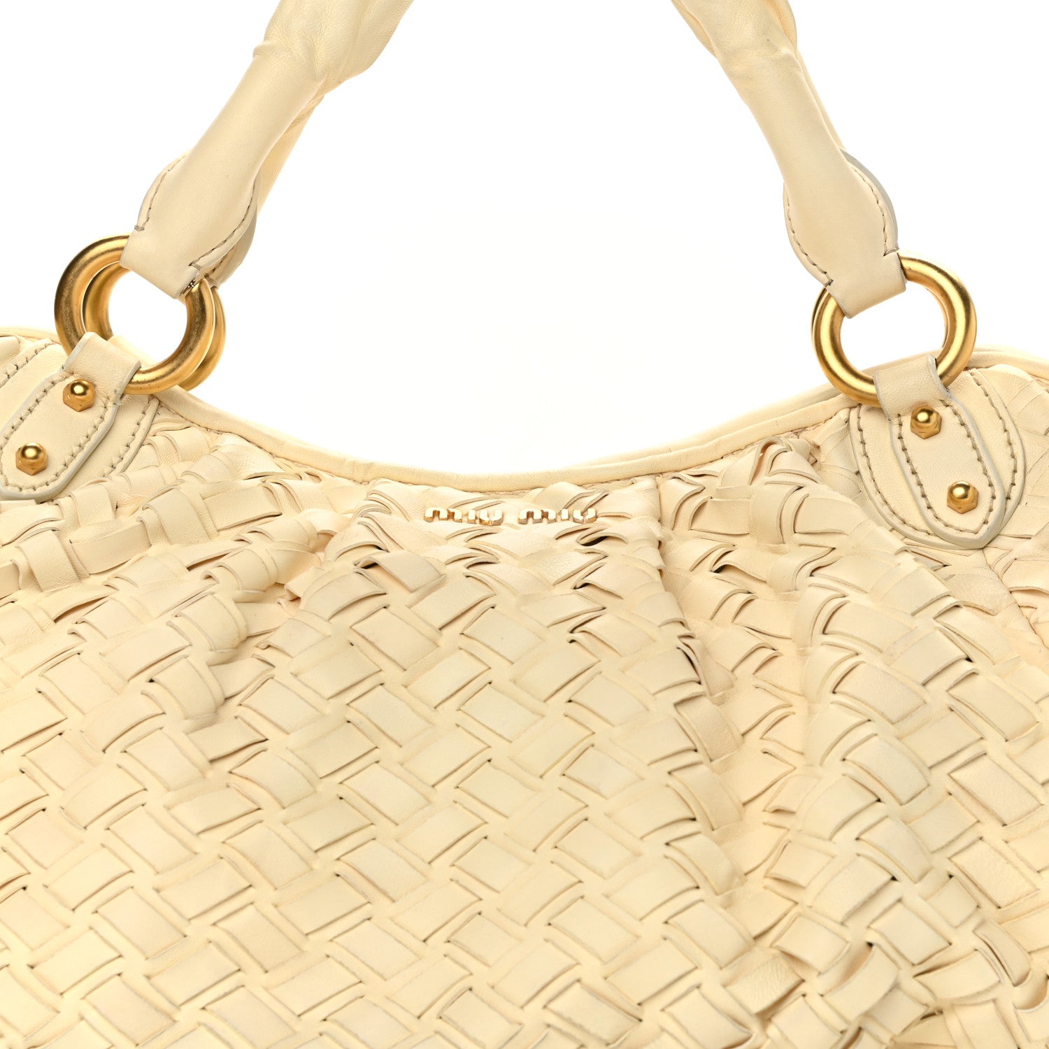 Miu Miu Nappa Woven Top Handle Satchel Beige 12 of 12