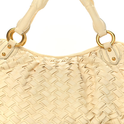 Miu Miu Nappa Woven Top Handle Satchel Beige 12 of 12
