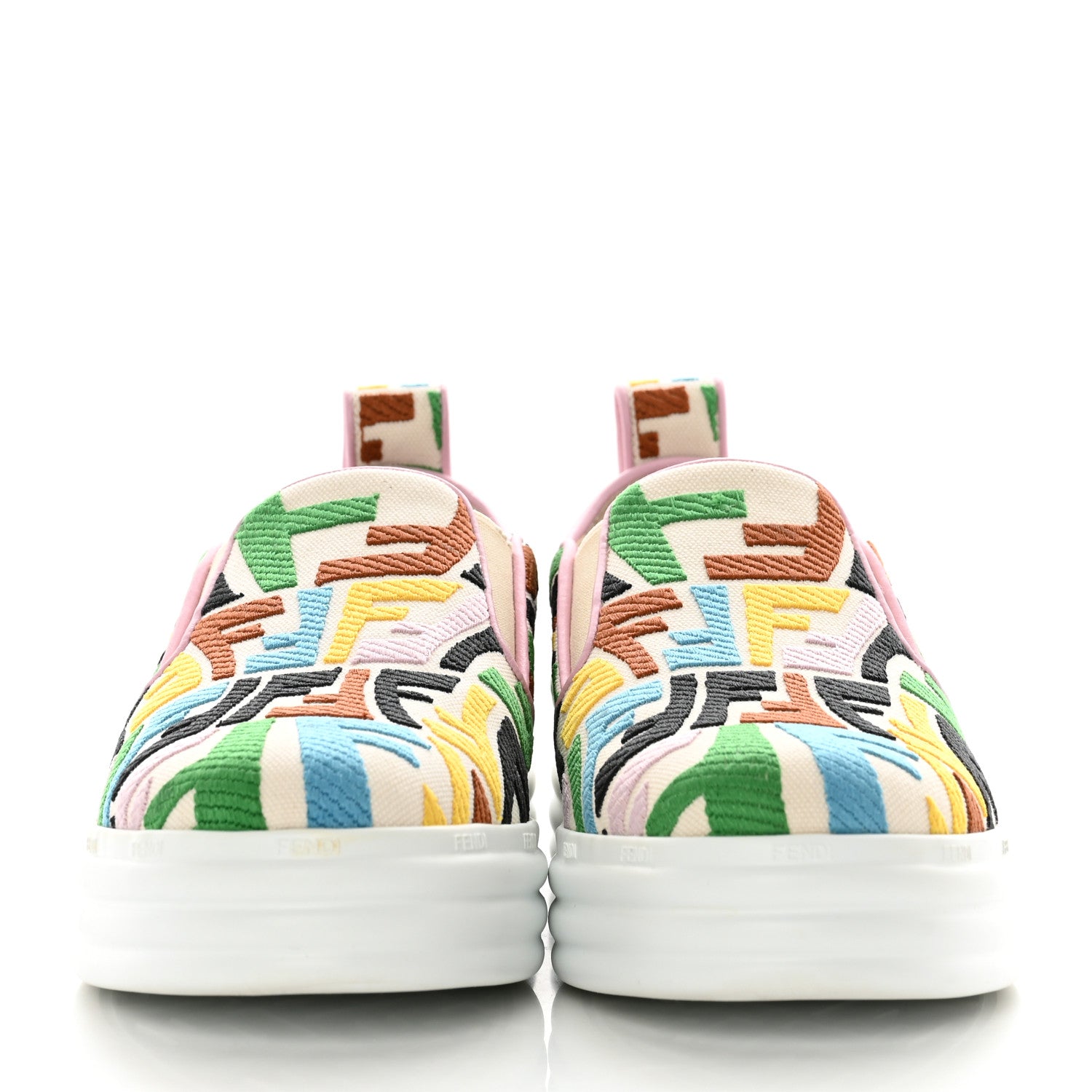 Fendi X SARA COLEMAN Canvas FF Vertigo Embroidered Womens Rise Slip On Sneakers 37 Grezzo Multicolor 2 of 10