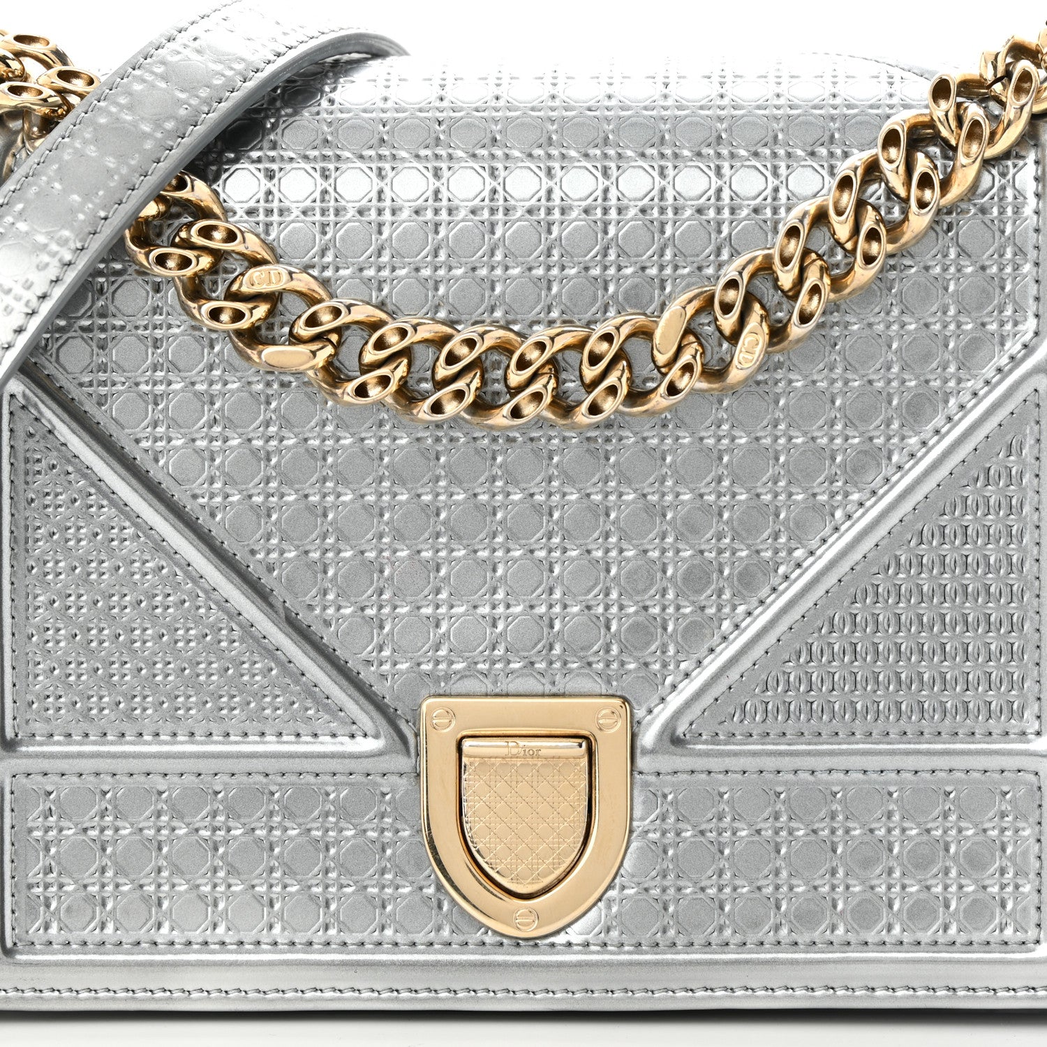 Christian Dior Metallic Patent Micro-Cannage Small Diorama Flap Bag Silver 7 of 13
