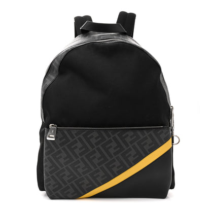 Fendi Glazed Fabric Nylon FF 1974 Diagonal Pouch Pocket Backpack Black Sunflower 1 of 12