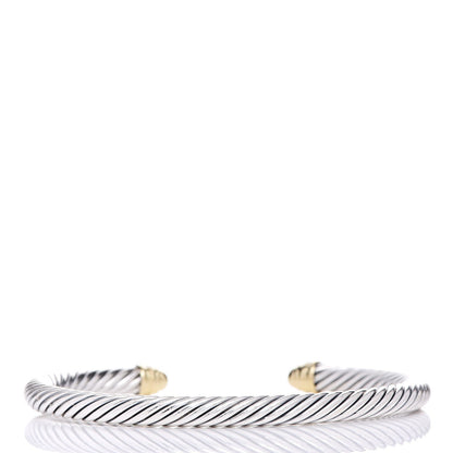David Yurman Sterling Silver 18K Yellow Gold Diamond 5mm Cable Classics Bracelet 3 of 4