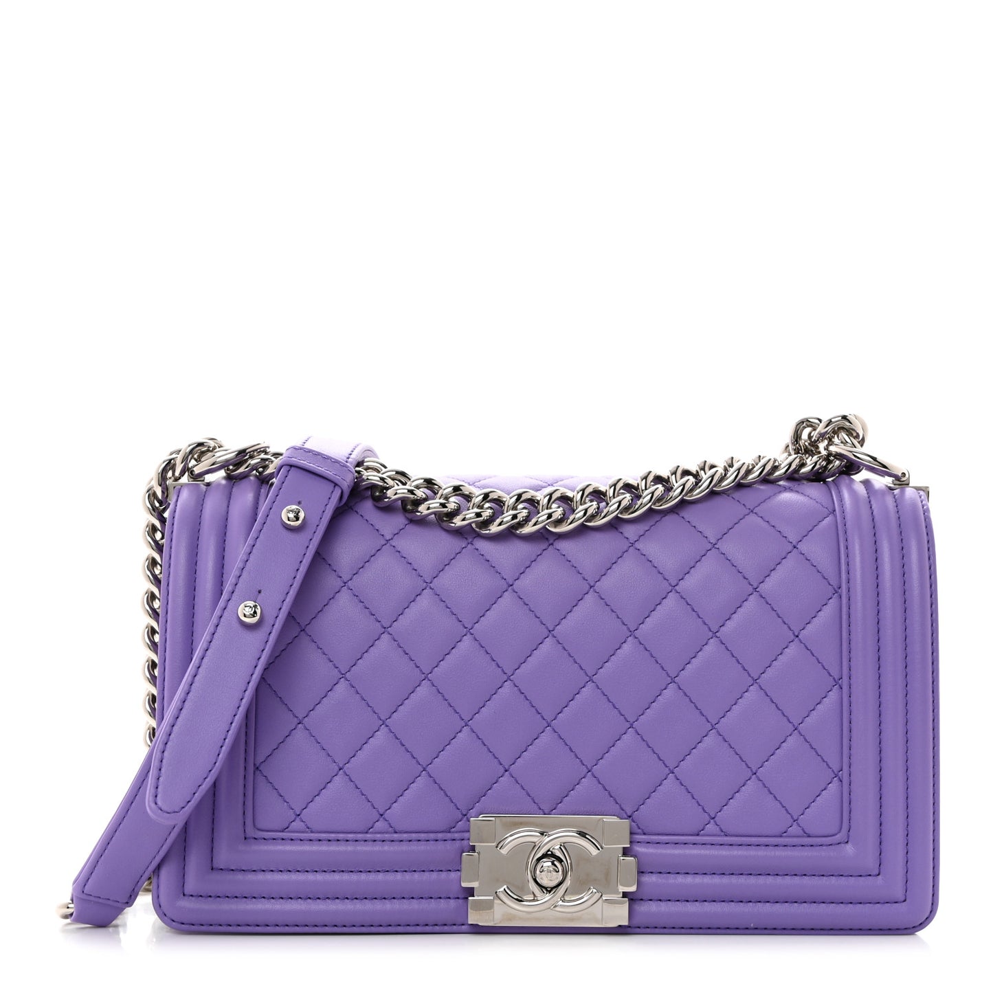 Lambskin Quilted Medium Boy Flap Purple