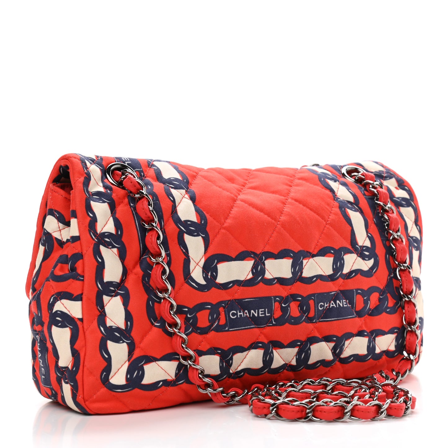 Silk Chain Printed Medium Single Flap Red