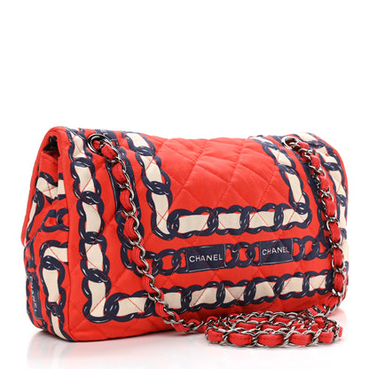 Chanel Silk Chain Printed Medium Single Flap Red 3 of 10