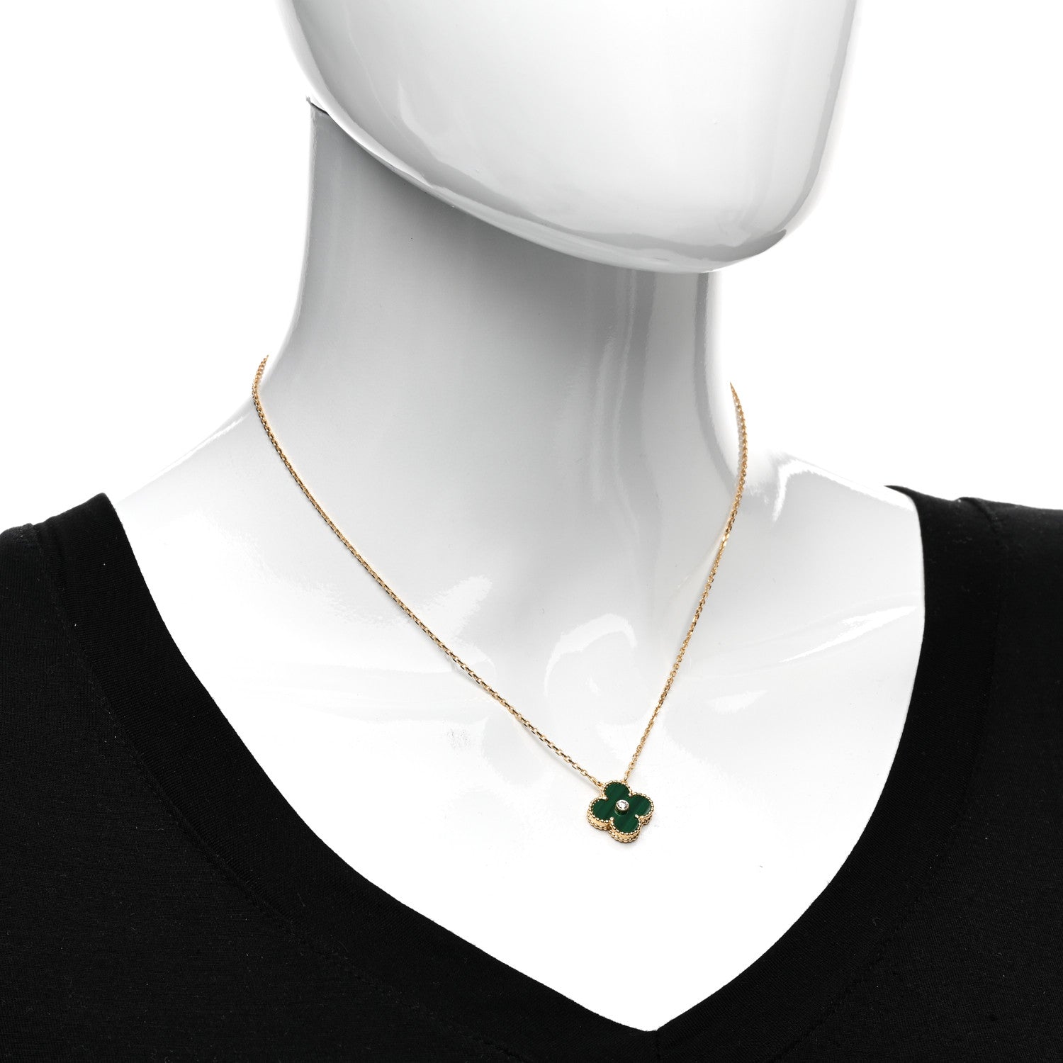 Van Cleef & Arpels 18K Yellow Gold Diamond Malachite Vintage Alhambra Pendant Necklace 2 of 5