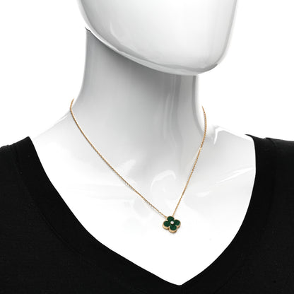 Van Cleef & Arpels 18K Yellow Gold Diamond Malachite Vintage Alhambra Pendant Necklace 2 of 5