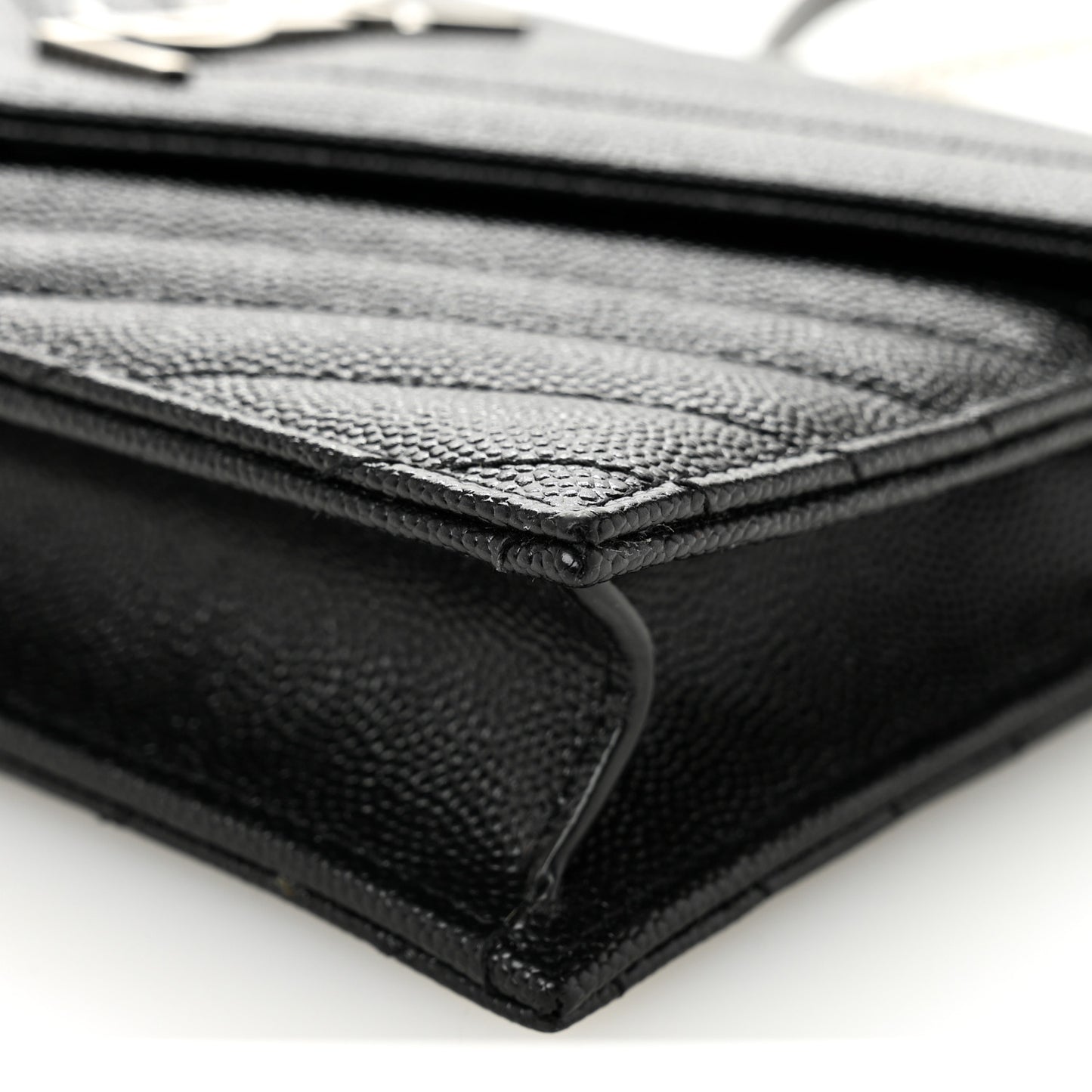 Grain De Poudre Matelasse Chevron Monogram Envelope Chain Wallet Black