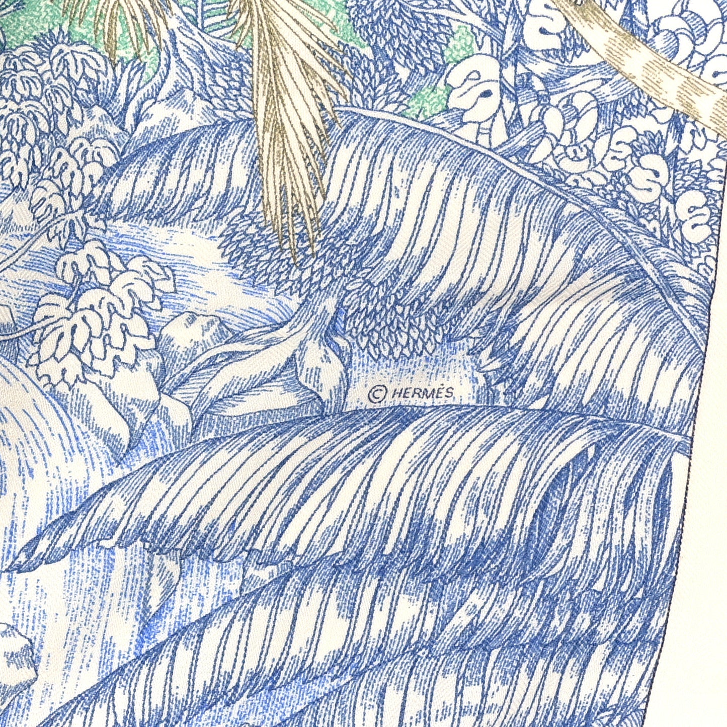 Cashmere Silk Faubourg Tropical Shawl 140 White Bleu Abricot