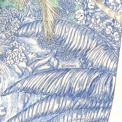 Hermes Cashmere Silk Faubourg Tropical Shawl 140 White Bleu Abricot 3 of 4