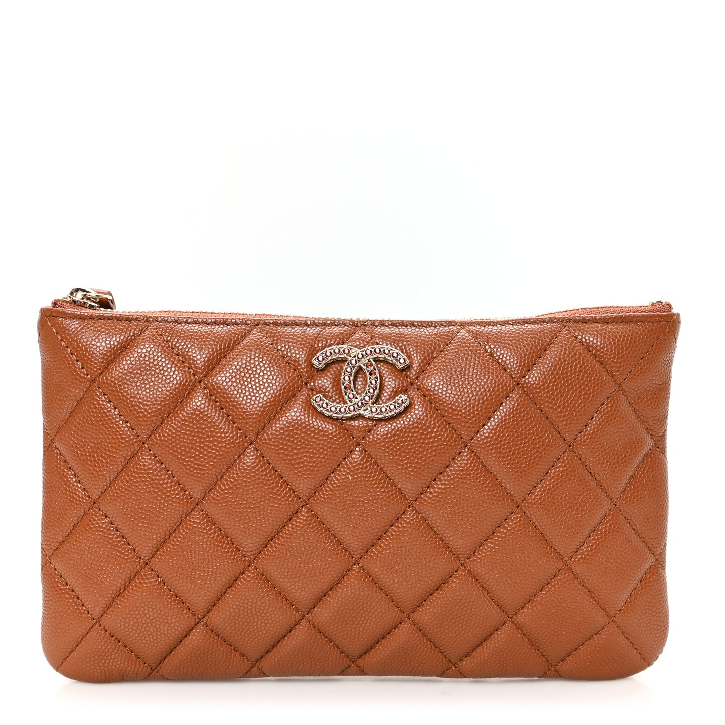 Caviar Crystal Quilted Coco Candy Cosmetic Case Brown