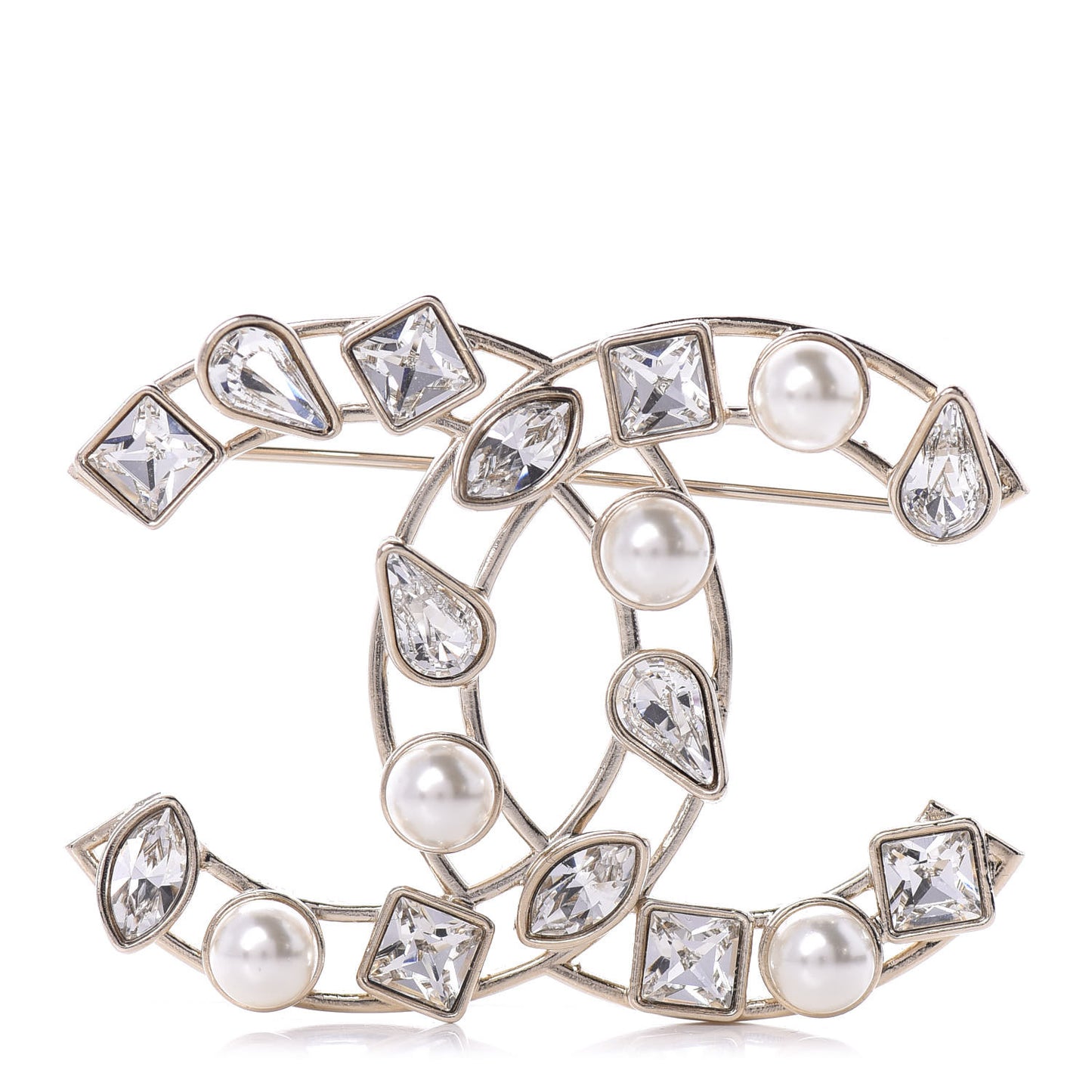 Metal Glass Pearl CC Crystal Snowfall Brooch Gold