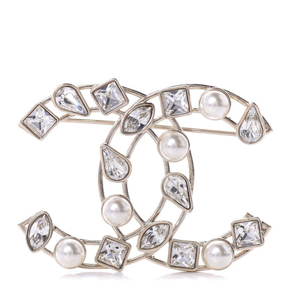 Chanel Metal Glass Pearl CC Crystal Snowfall Brooch Gold 1 of 5