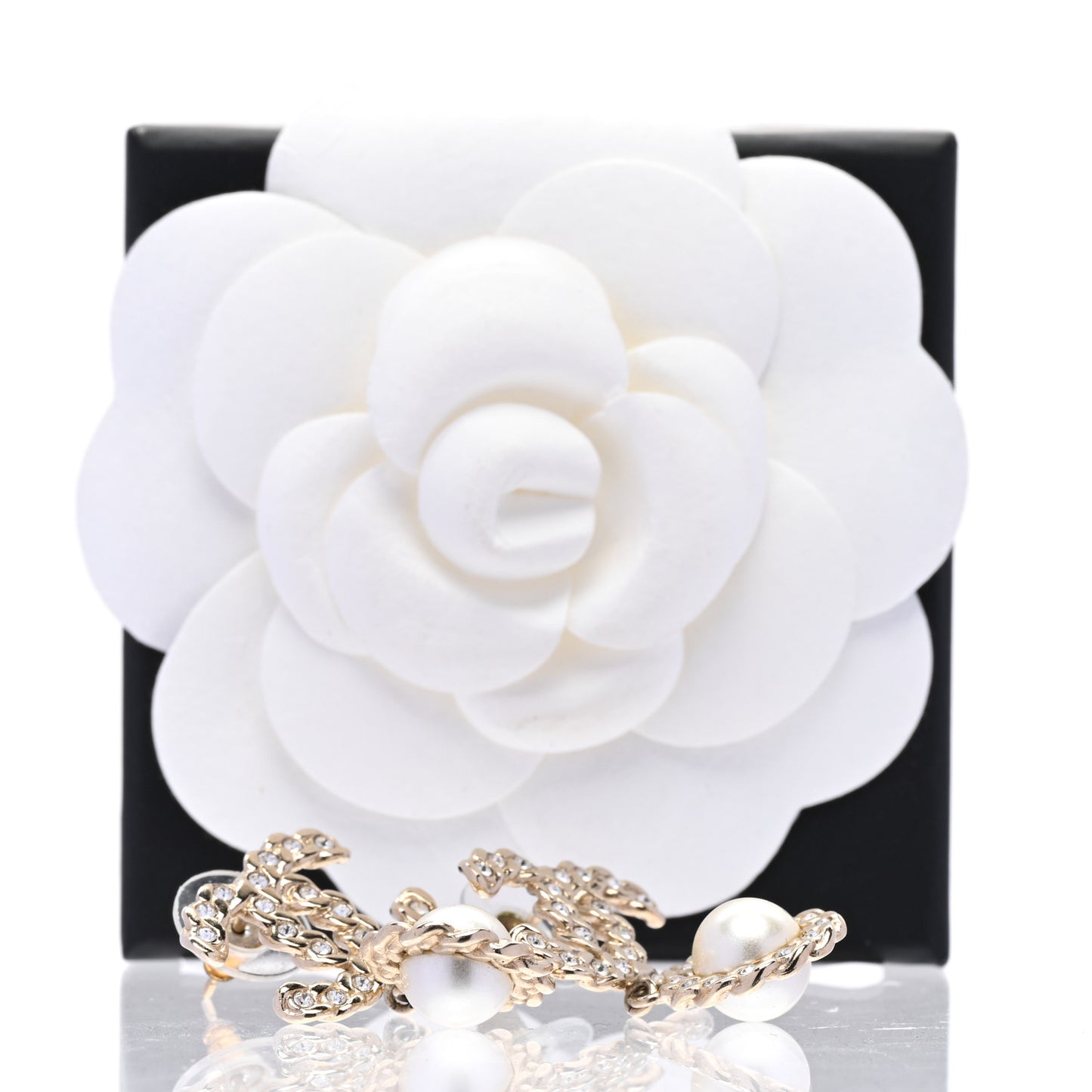 Crystal CC Pearl Drop Earrings Light Gold