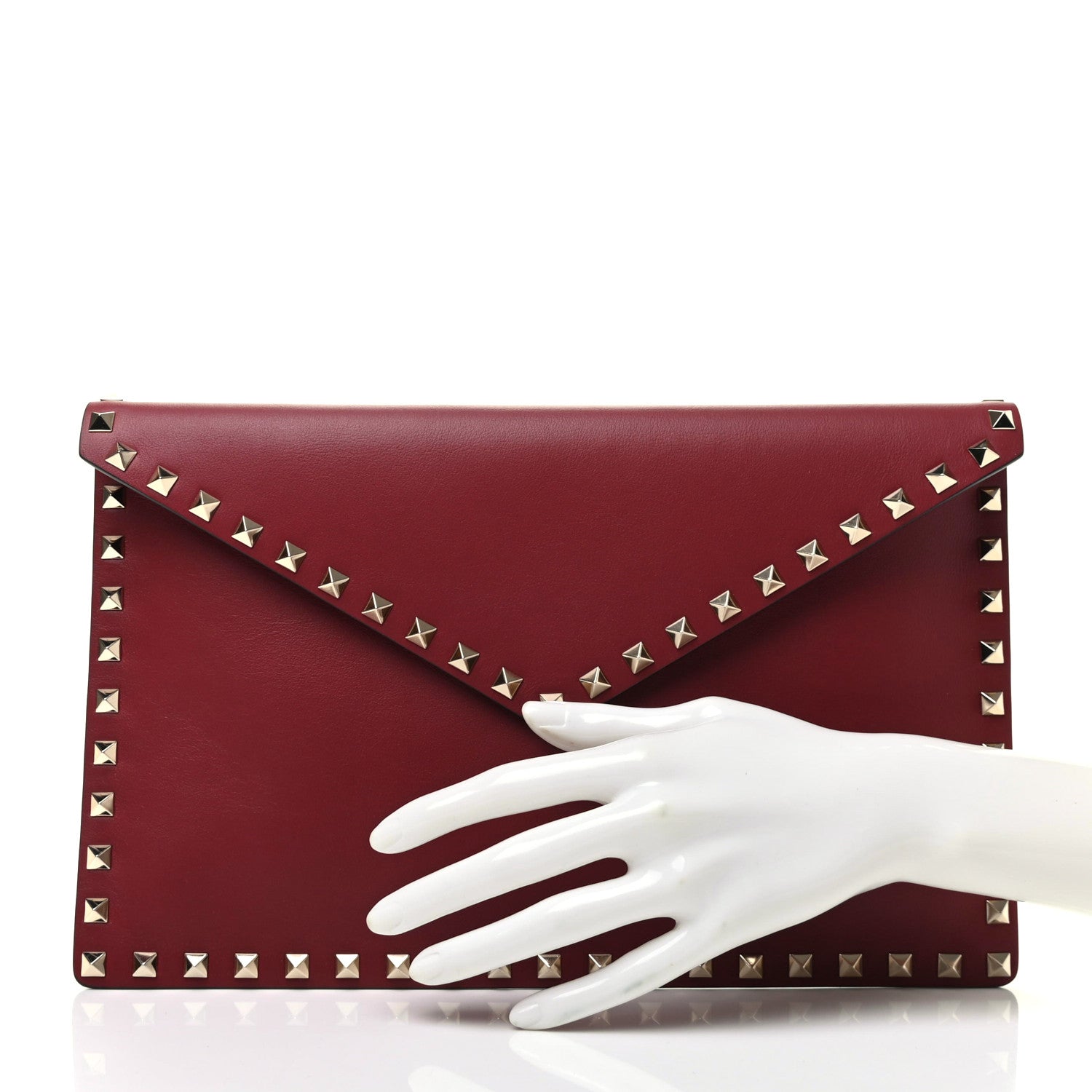 Valentino Garavani Vitello Large Rockstud Envelope Clutch Rubino 2 of 9