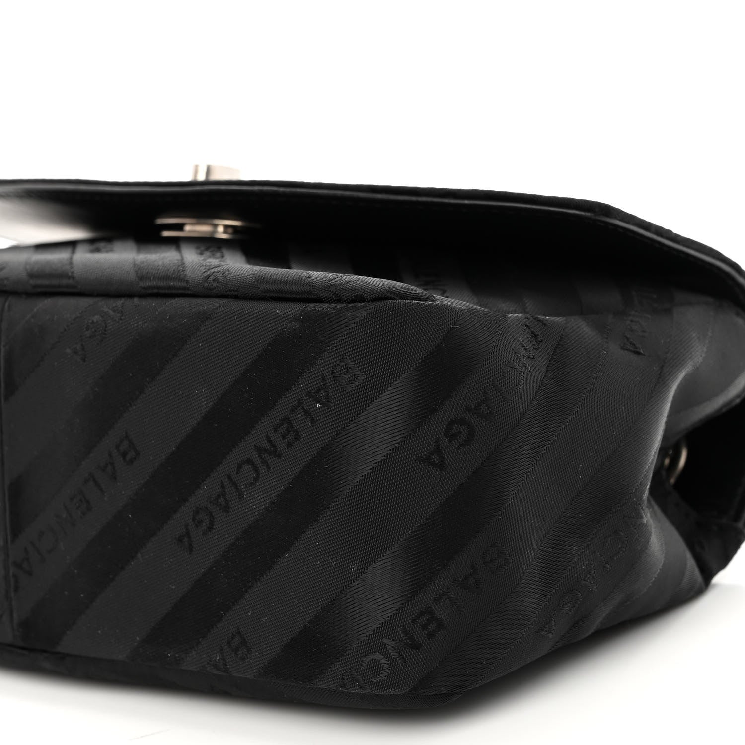 Balenciaga Nylon Jacquard Diagonal Logo Small Scarf Lock Chain Shoulder Bag Black Beige 9 of 9