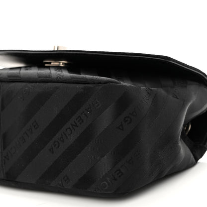 Balenciaga Nylon Jacquard Diagonal Logo Small Scarf Lock Chain Shoulder Bag Black Beige 9 of 9