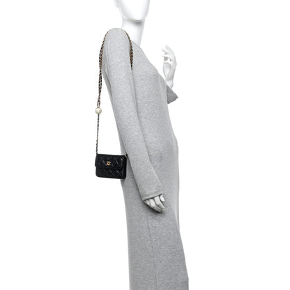 Chanel Lambskin Quilted Maxi Pearl Clutch With Chain Black 2 of 12