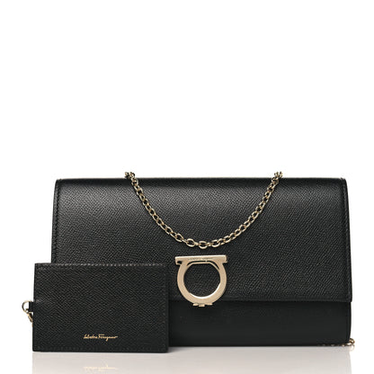 Salvatore Ferragamo Calfskin Gancini Wallet On Chain Black 2 of 9