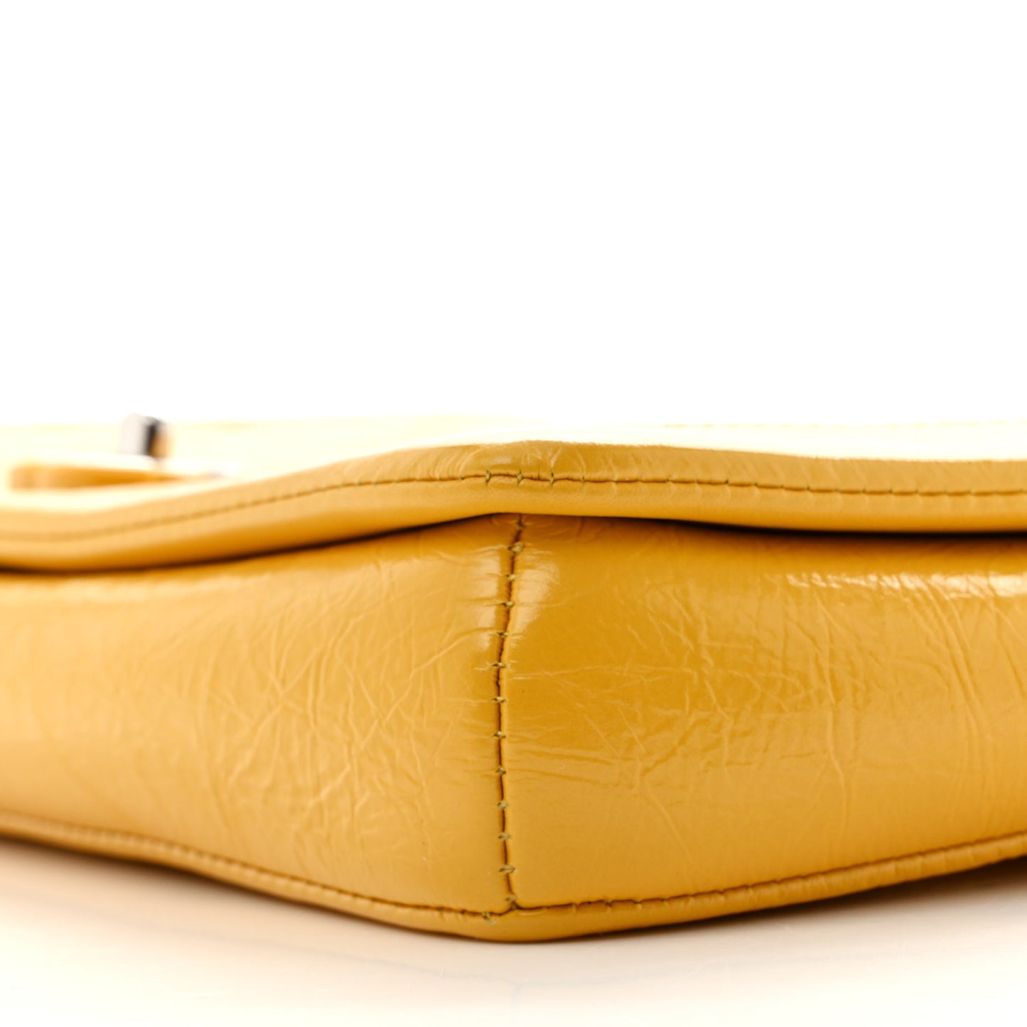 Shiny Aged Calfskin Quilted Flap Yellow