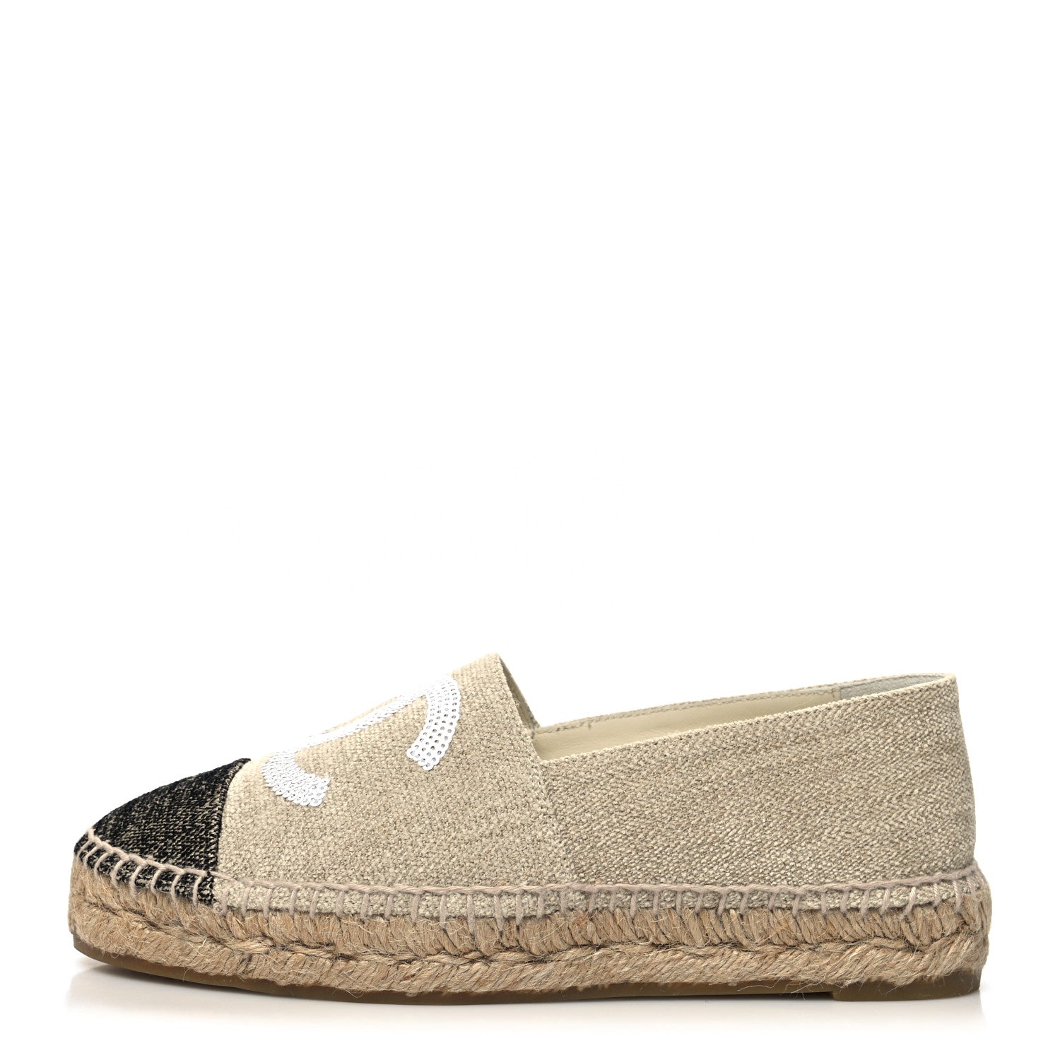 Chanel Toile Sequin CC Espadrilles 36 Beige Black 1 of 10