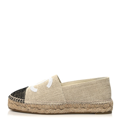 Chanel Toile Sequin CC Espadrilles 36 Beige Black 1 of 10