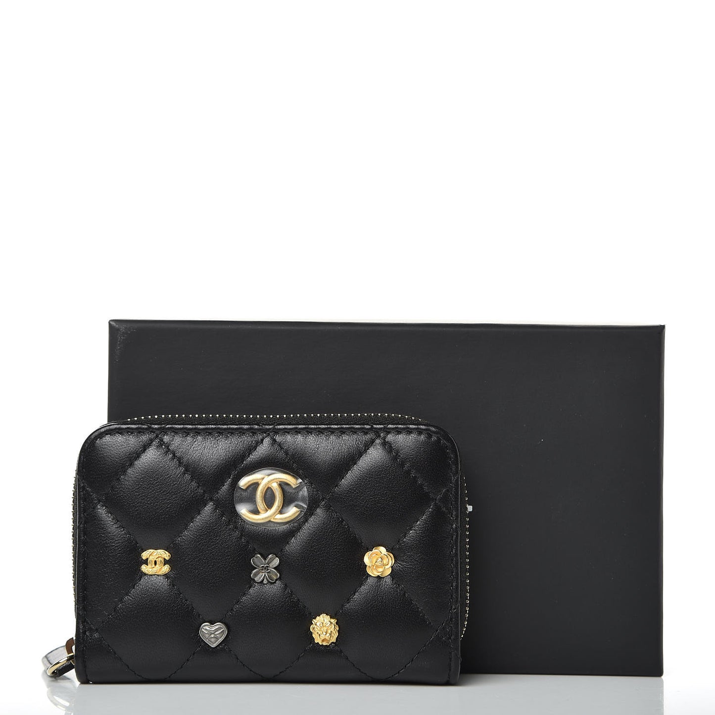 Lambskin Lucky Charms Zip Coin Purse Black