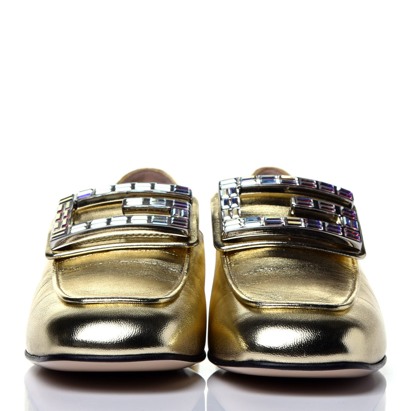 Metallic Nappa Crystal Square G Madelyn Loafers 36.5 Gold