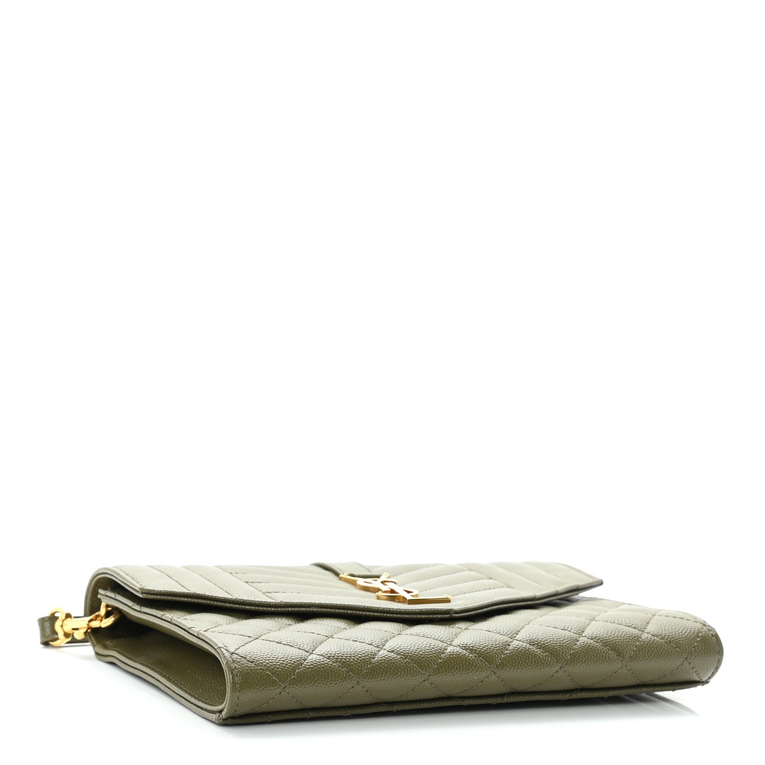 Saint Laurent Grain De Poudre Textured Mixed Matelasse Triquilt Monogram Clutch Vert Kaki 4 of 10