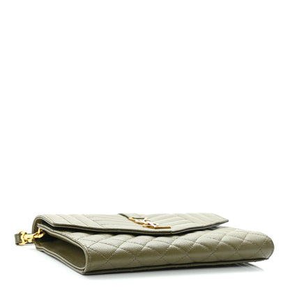 Saint Laurent Grain De Poudre Textured Mixed Matelasse Triquilt Monogram Clutch Vert Kaki 4 of 10