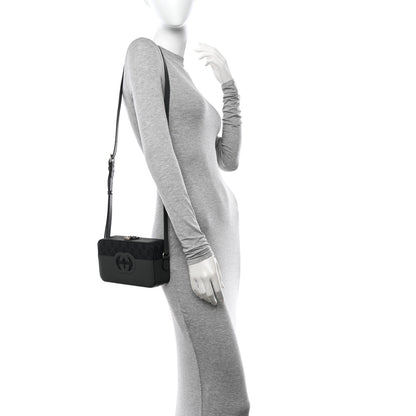 Gucci GG Supreme Monogram Textured Dollar Calfskin Mini New Basket Shoulder Bag Black Grey 2 of 12